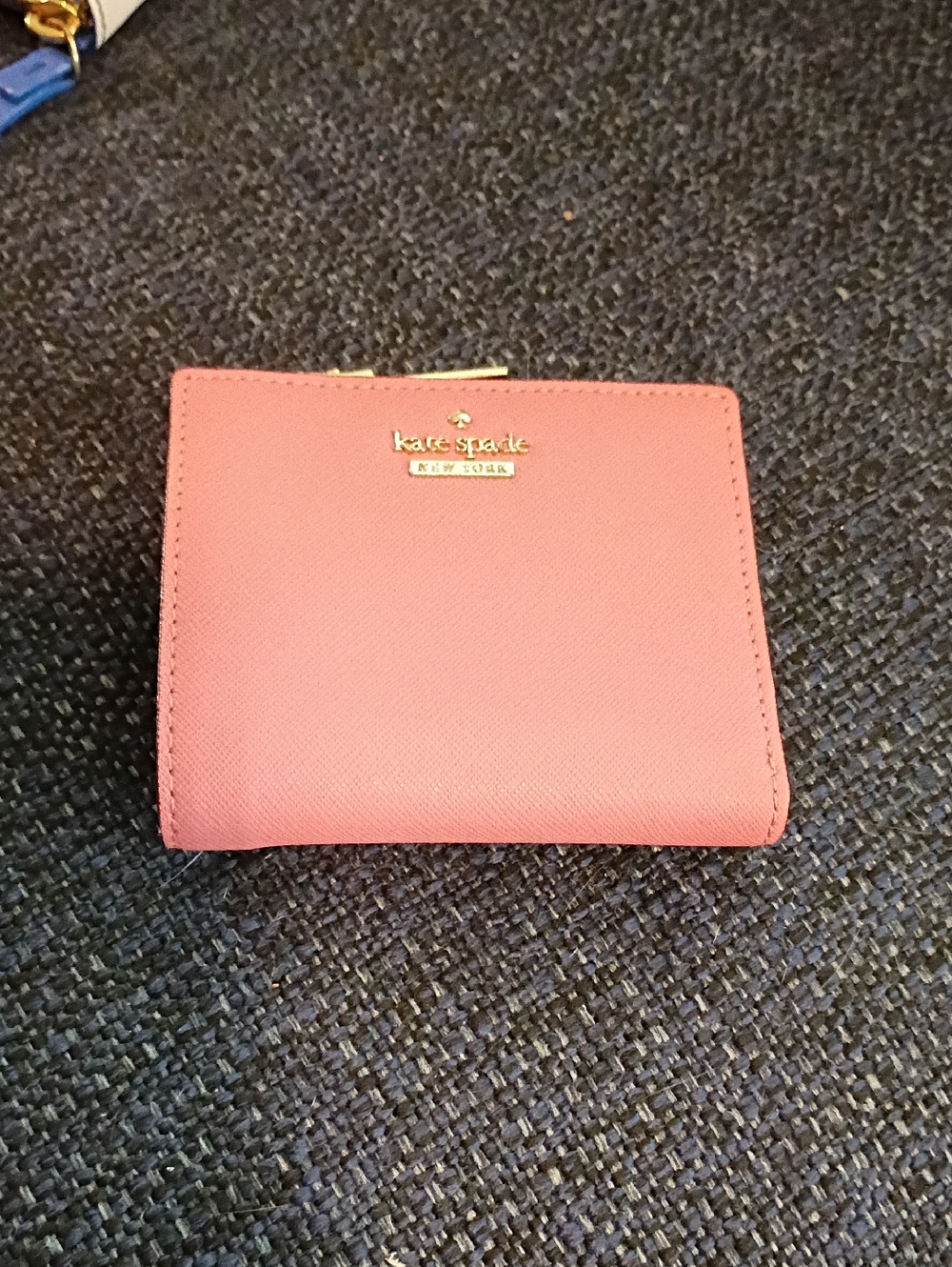 kate spade Coral Pink Saffiano Leather Zip Bifold Wallet